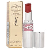 YSL Loveshine Lipstick #80 Glowing Lava: vibrant red-orange shade with luxurious shine, perfect for all skin tones.