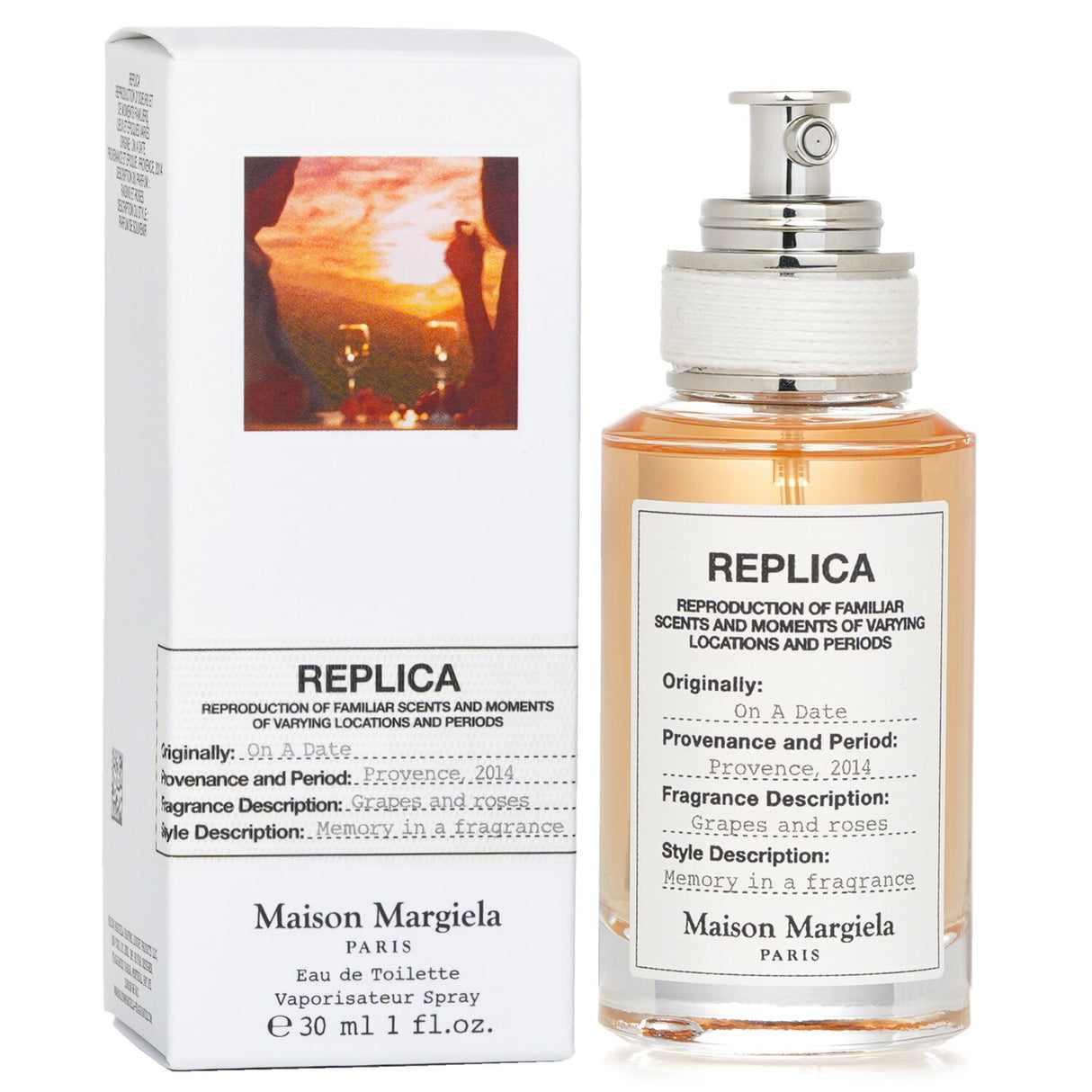 Maison Margiela Replica On a Date Eau De Toilette Spray 30ml, featuring floral and musky notes for a romantic scent experience.