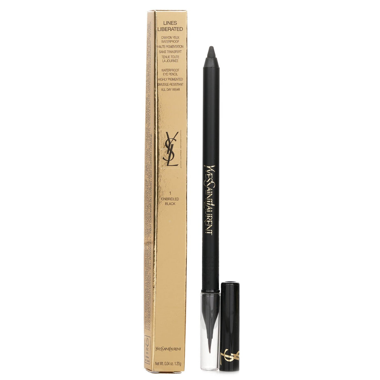 Yves Saint Laurent waterproof eye pencil in #01 Unbridled Black, offering intense color and smooth application for defined eyes.