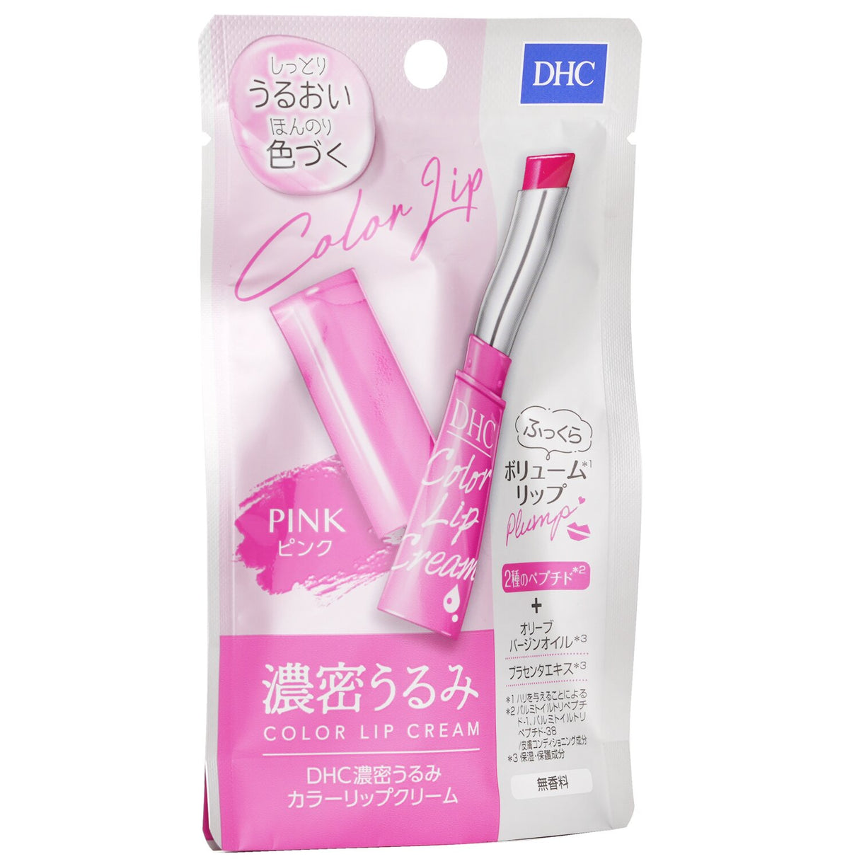 DHC Color Lip Cream in #Pink, 1.5g, offers vibrant color and hydration for a glossy, long-lasting finish.