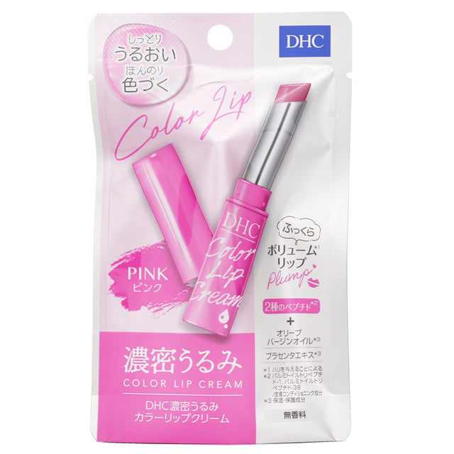 DHC Color Lip Cream in #Pink, 1.5g - vibrant color, hydrating formula for smooth, glossy lips and skincare benefits.