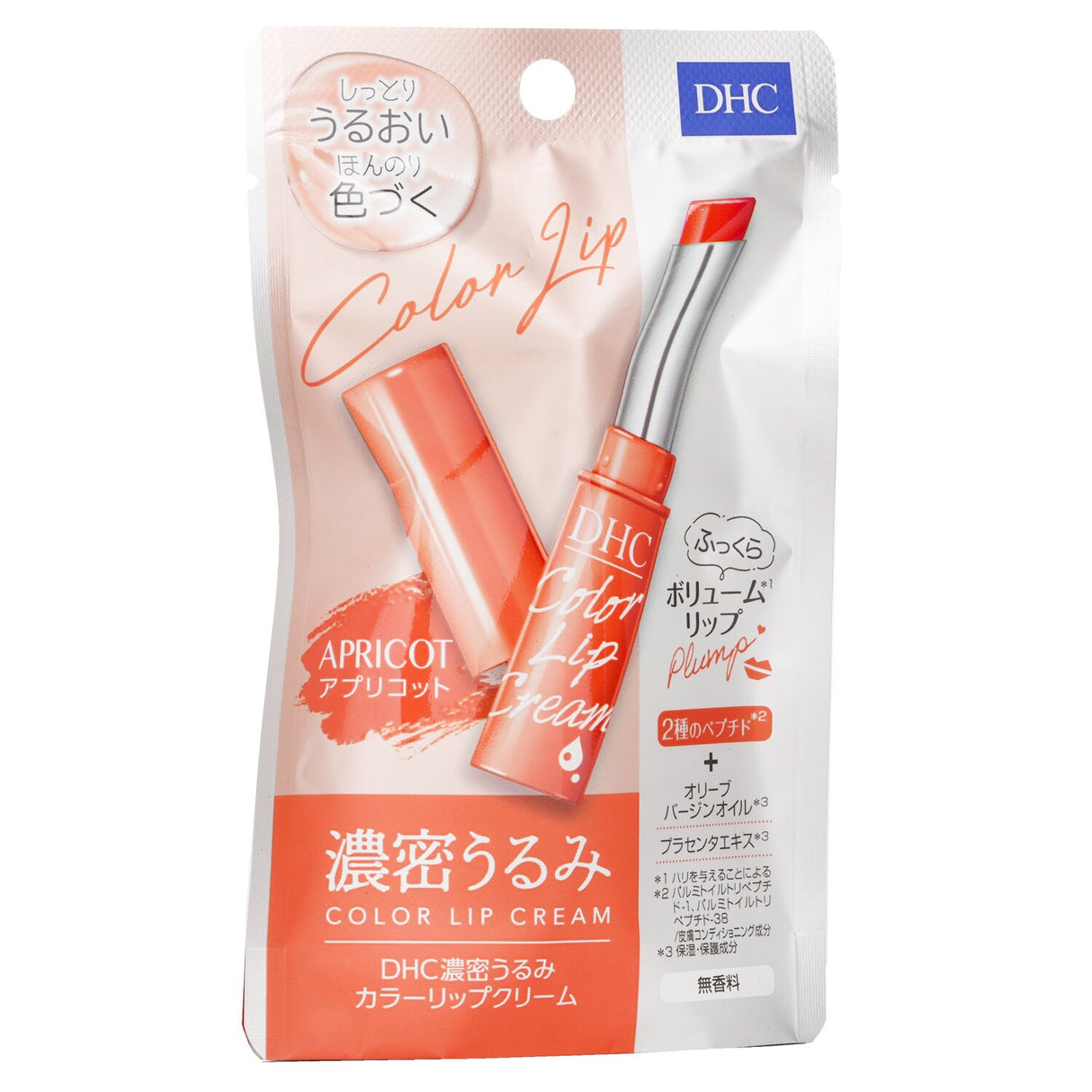 DHC Color Lip Cream in #Apricot, 1.5g, offers intense color, hydration, and a nourishing formula for soft, smooth lips.