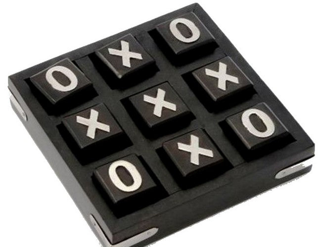 Elegant wooden black tic tac toe game, 12cm, ideal for decor and entertaining guests on coffee tables.