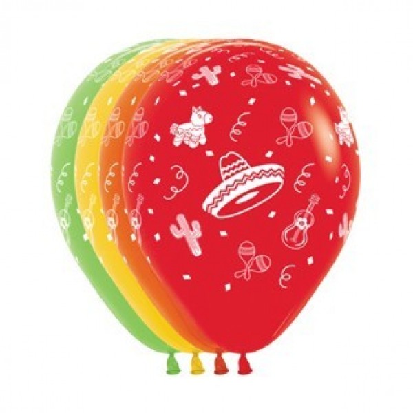 Latex Balloons - Sempertex Mexican Fiesta Fashion - Assorted 12 Pack