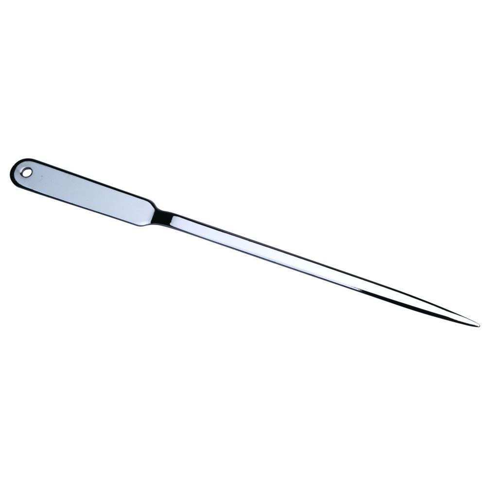 Sleek silver Esselte letter opener in stainless steel for effortless, damage-free envelope opening at home or office.