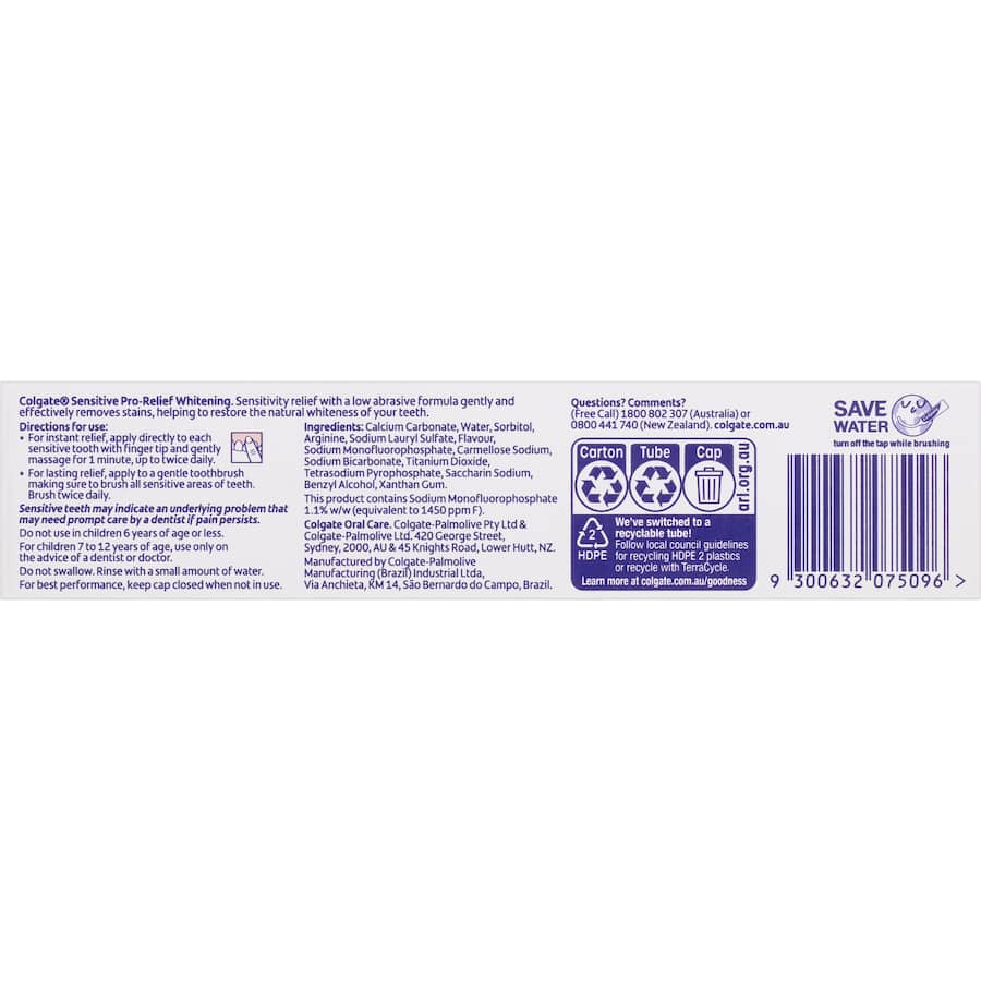 Colgate Sensitive Toothpaste Pro Relief Teeth Whitening Tube 110g