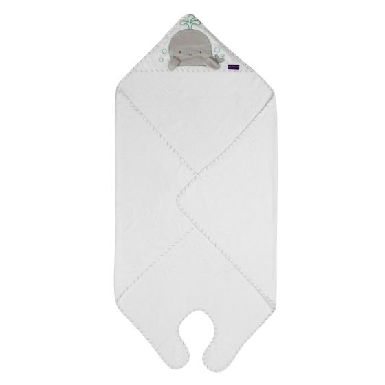 Bamboo Extra Large Apron Baby Bath Towel - White & Grey - ClevaMama