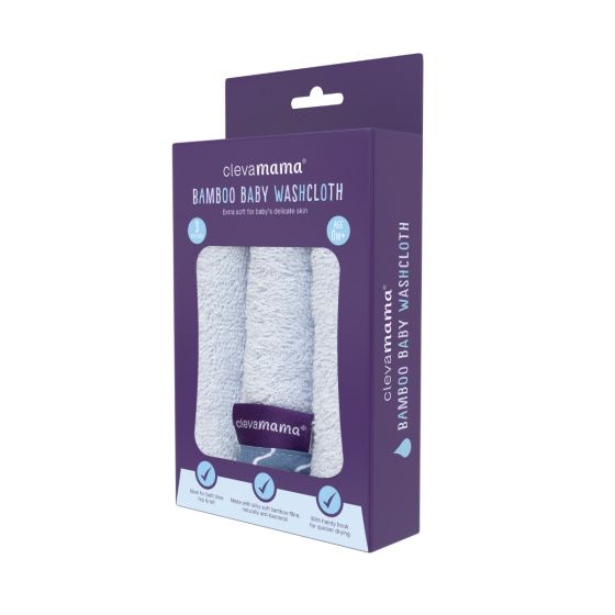 Bamboo Baby Washcloth 3pk - Blue - ClevaMama