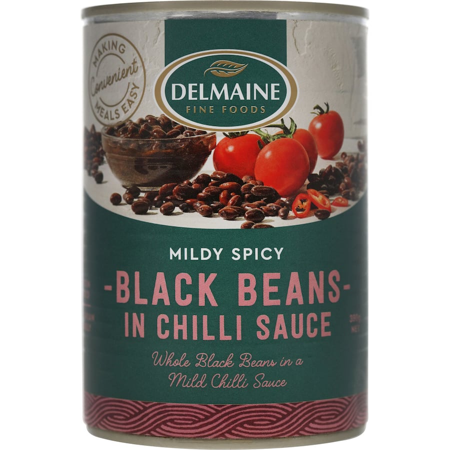 Delmaine Beans Black In Chilli Sauce Can 390g