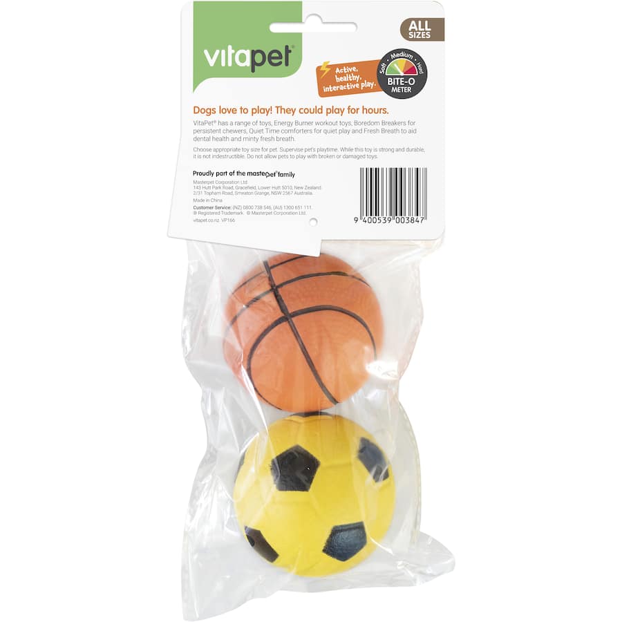 Vitapet Energy Burner Pet Toy Dog Low Bounce Rubber Balls Bag 2pack
