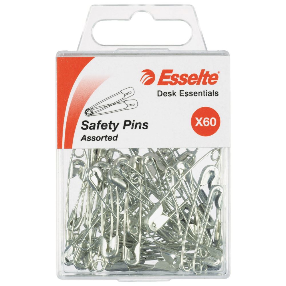 Esselte Pins Safety Pk60 Assorted Sizes Silver