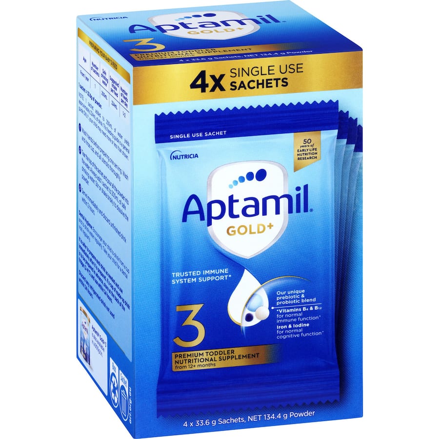 Aptamil Gold+3 Toddler Nutritional Supplement From 12+ Months Sachets 4pack