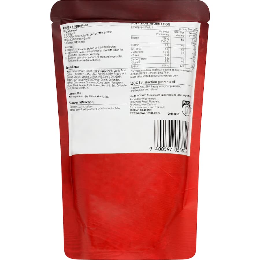 Woolworths Simmer Sauce Rogan Josh 400g