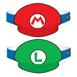 Vibrant Super Mario Brothers hats featuring Mario, Luigi, and Peach, perfect for cosplay and themed parties. Pack of 8.