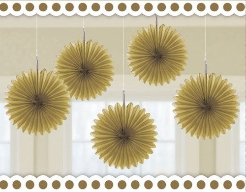 Mini Fan Decorations - Gold - Pack of (5)