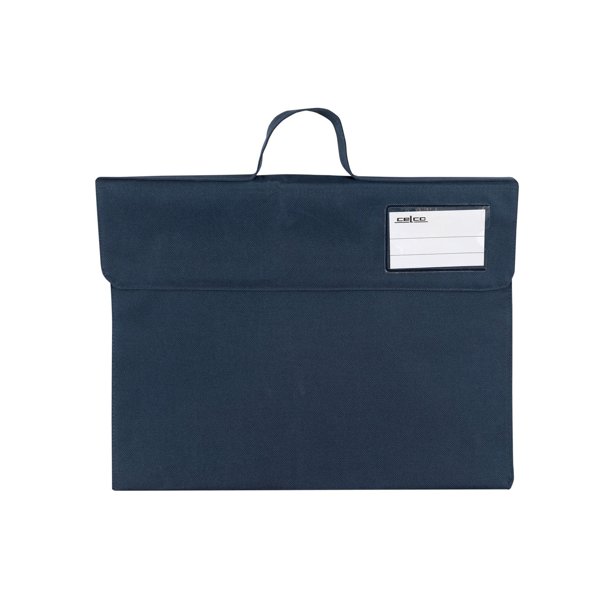 Navy library bags for students, featuring hook and loop closure and clear name card pocket, pack of 10 for organizing books.