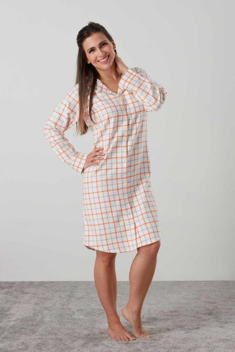 Cozy large Quinn nightshirt by BAKSANA with long sleeves, button-up design, crafted from OEKO-TEX® certified cotton.