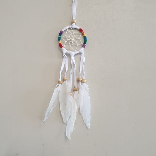 Handcrafted white crochet dream catcher, 6 cm, perfect for home decor and positive energy flow, ideal for nurseries and gifts.