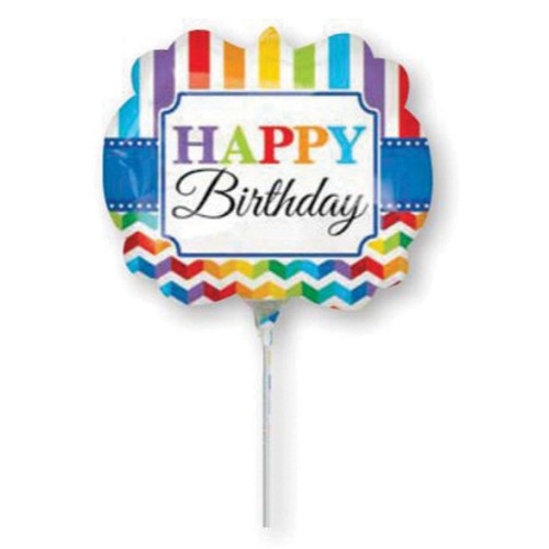 Foil Balloon - Mini Shape Happy Birthday Bright Stripe & Chevron