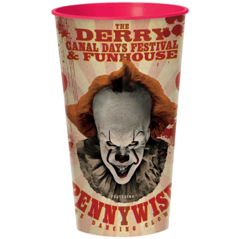 Plastic cup featuring IT Chapter 2 design, holds 946ml for beverages or party use.