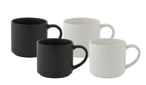 Mega Straight Mug - BUNDANOON Emboss Blk & Wht 500ml (Set of 4)