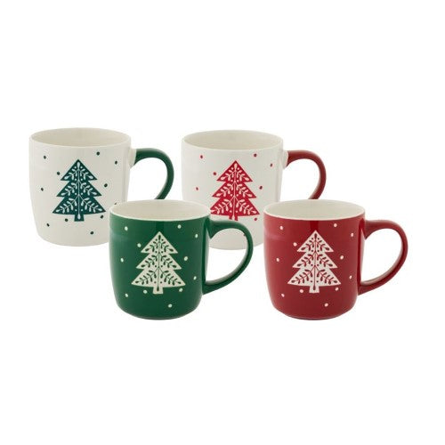 Barrel Mug - BUNDANOON Xmas Tree 400ml (Set of 4)