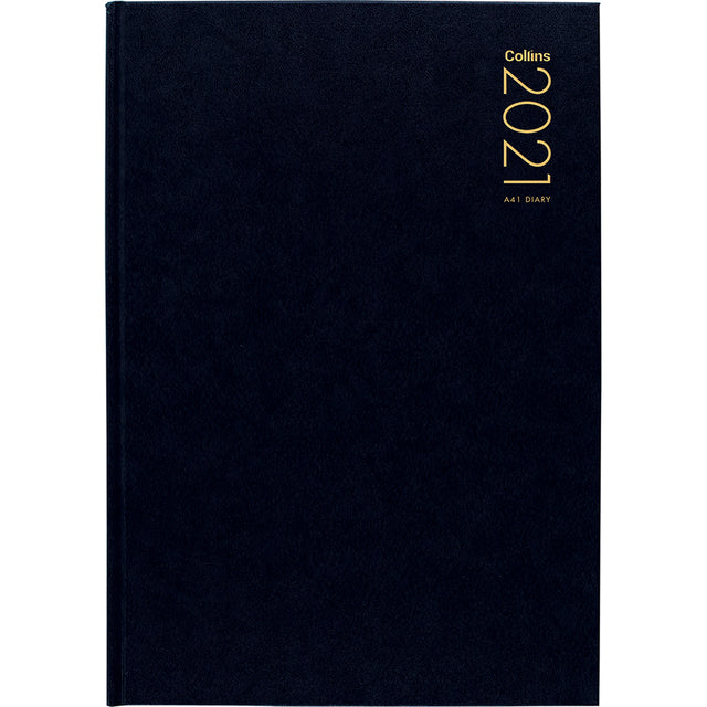 A4 portrait Collins Diary A41 Black Odd Year with full-day layout, printed tabs, and elegant book cloth cover.