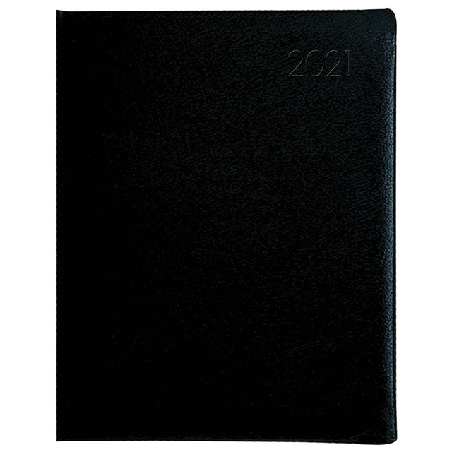 Collins MD1083 black appointment diary featuring 1-week view, hourly slots, eco-friendly materials, and durable cover.