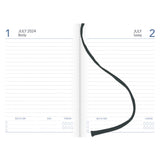 Stylish A4 diary with laminated cover, day-per-page layout, and ribbon marker for efficient planning in 2024/2025.