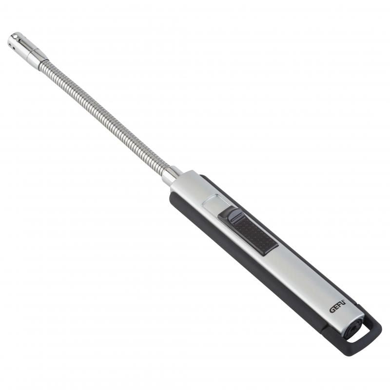 Long handle lighter with flexible metal flame pipe, adjustable flame, and electronic ignition for hard-to-reach areas.