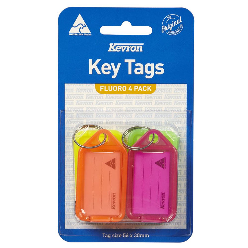 Kevron Key Tags ID38 Fluoro Assorted Pack 4