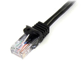 Black 5m Cat5e patch cable with snagless RJ45 connectors for reliable, high-speed network connections in home or office setups.