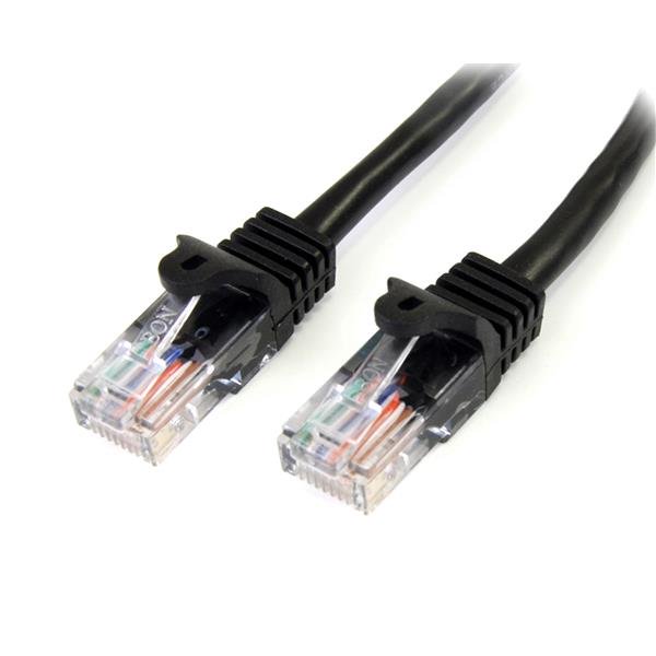 Black 3m Cat5e patch cable with snagless RJ45 connectors, ideal for reliable Ethernet connectivity in home or office setups.