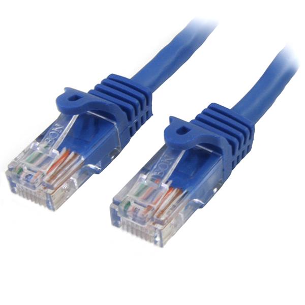 Blue Cat5e patch cable, 3m long, with snagless RJ45 connectors for reliable Ethernet connections and easy organization.