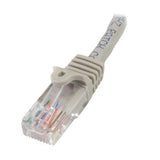 Gray Cat5e patch cable, 2m long, features snagless RJ45 connectors, 24-gauge copper wiring for reliable networking.