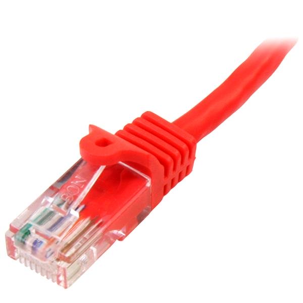 Red 2m Cat5e patch cable with snagless RJ45 connectors ensures reliable fast Ethernet connections for home or office use.