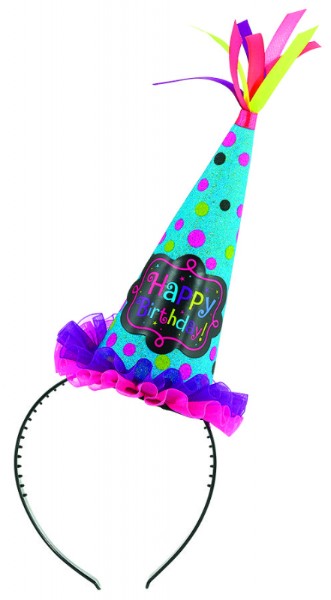 Whimsical fabric cone hat headband for adult birthday parties, perfect for adding charm and fun to celebrations.