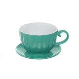 Vase /Planter - Ceramic Tea Cup Pot Saucer Tiff Blue Drainage Hole