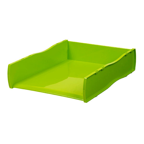 Esselte Nouveau Document Tray in vibrant Lime, stylish and sturdy for organized office storage, measures 355 x 261 x 75mm.