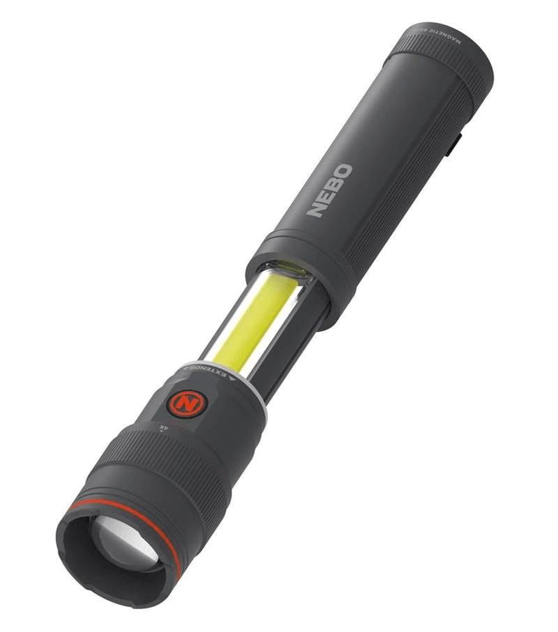 Rechargeable Nebo Franklin Slide work light with 500 lumens, 3 light modes, magnetic base, and water-resistant durability.