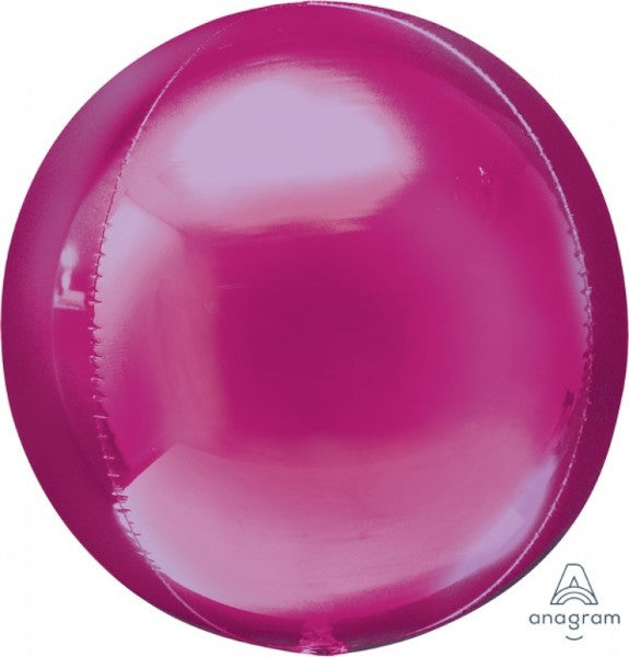 Self-sealing bright pink Orbz foil balloon, 38cm x 40cm, perfect for vibrant party decorations and celebrations.