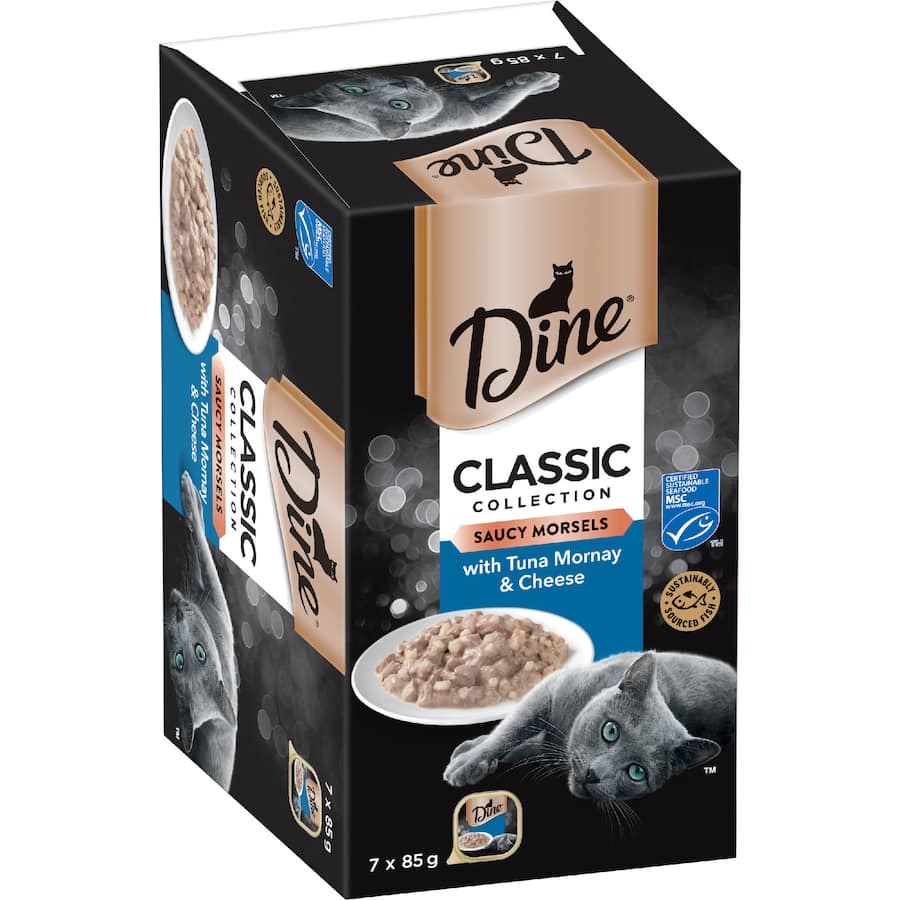 Dine Classic Wet Cat Food With Tuna Mornay & Cheese Trays 7 x 85g