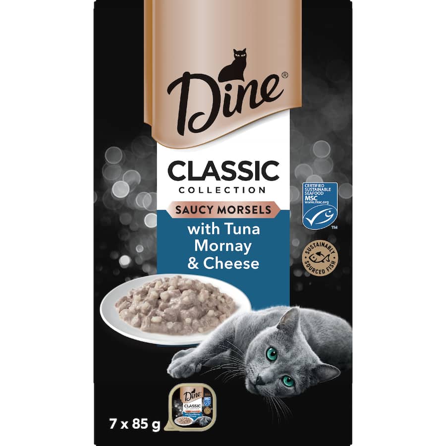 Dine Classic Wet Cat Food With Tuna Mornay & Cheese Trays 7 x 85g