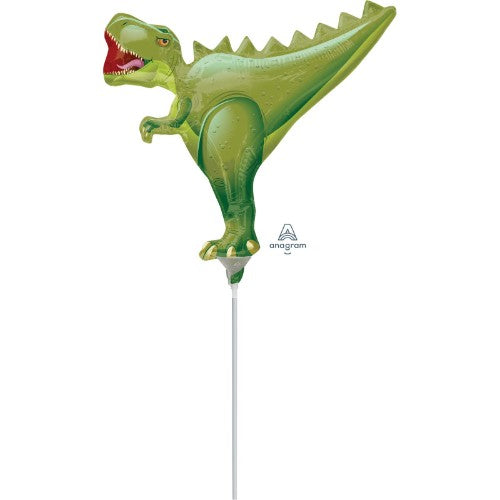 Mini Shape T-Rex foil balloon, perfect for dinosaur-themed parties, adds whimsical decor and excitement to celebrations.