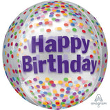 Clear round foil balloon featuring vibrant funfetti design, perfect for adding joy to any birthday celebration.