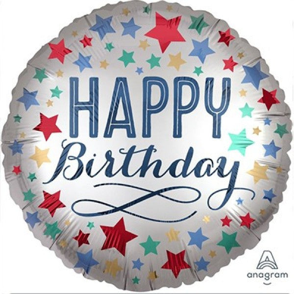 Foil Balloon - Self Sealing Standard Satin Birthday Satin With Stars