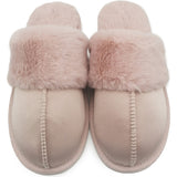 Satin Slippers Ladies Faux Fur Pink & Grey