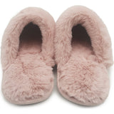 Satin Slippers Ladies Faux Fur Pink & Grey