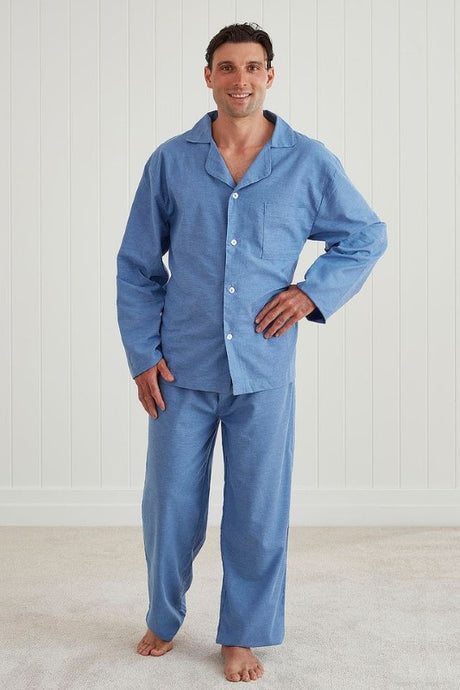 Classic pajama set in Small featuring a long sleeve top and pants, made from OEKO-TEX® cotton and European Flax® linen.