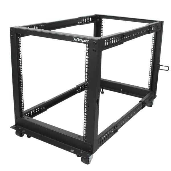 12U Adjustable Depth Open Frame 4 Post Server Rack w/ Casters & Cable Mgmt Hooks